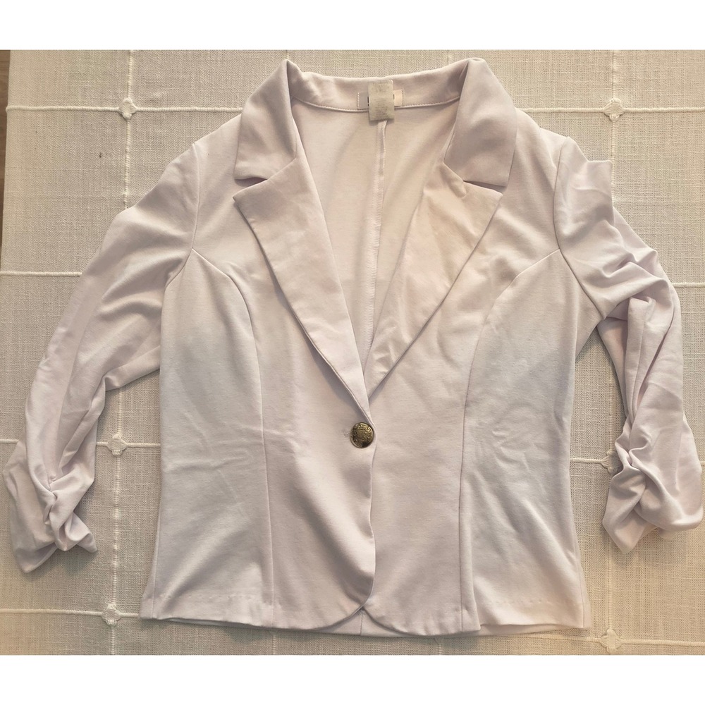 Nunu Designed in DTLA White Ruched 3/4 Sleeve Knit Blazer Jacket Large